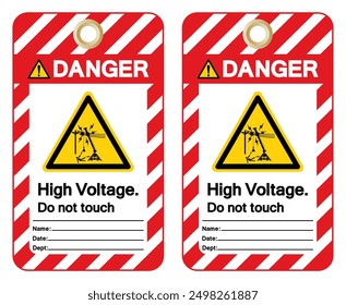 Gefahr Hochspannung nicht berühren Tag-Label-Symbol-Zeichen, Vektorgrafik, isolieren auf weißem Hintergrund. EPS10