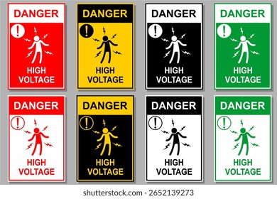 Hochspannungs-Elektro-Geräte-Schild Set in Rot Gelb Grün und Schwarz Vektor EPS isoliert für Sicherheits-Etiketten Poster und Warnschilder