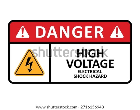Danger High Voltage electrical shock hazard warning sign with lightning icon