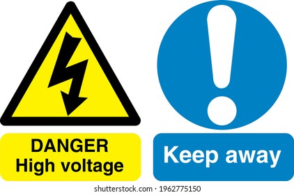 Danger high voltage keep away signboard with symbol