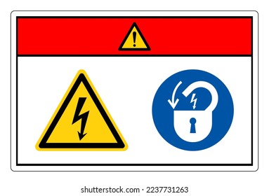 Gefahr Hochspannung Sperren elektrischen Strom Symbol Schild, Vektorgrafik, isoliert auf weißem Hintergrund Label. EPS10