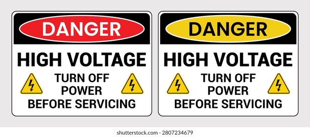 Danger High Voltage Turn Off Power Before Servicing Electrical Safety Warning Sign Vector Illustration