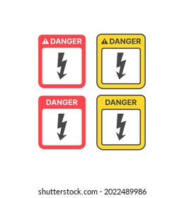 Danger high voltage warning sign. Yellow and red caution sign with lightning bolt.