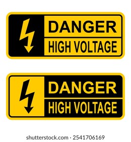 Peligro Señal de advertencia de alto voltaje Etiqueta engomada del Vector Plantilla Amarillo Marca de precaución con el icono del perno del relámpago, aislado en el fondo blanco, EPS editable para las señales de seguridad