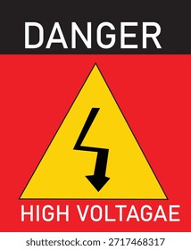 Danger High Voltage Warning Sign with Lightning Bolt Symbol on Red Background – Electrical Hazard and Safety Alert, Electrical Risk Warning Signage, High Voltage Area Safety Notice for Industrial, Workplace, and Commercial Electrical Environments.