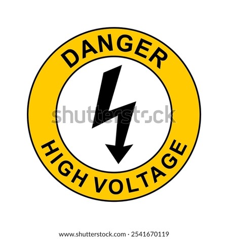 Danger High Voltage Warning Sign Vector Sticker Template – Yellow Caution Mark with Lightning Bolt Icon, Isolated on White Background, Editable EPS for Safety Signs