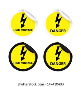 Danger and High voltage yellow signs and stickers.
