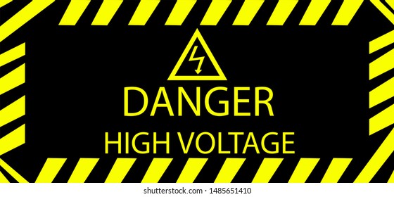 DANGER HIGH VOLTAGE.Power outage warning poster in yellow and black with beautiful triangular electricity icon.Vector illustration.