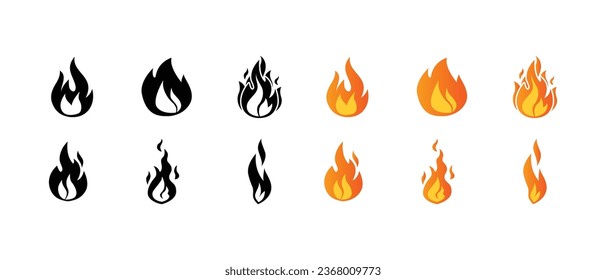 Danger highly Flammable or combustibility warning. Round flame, camp fire, Hazard bonfire extremely. Fire flames icon set. Vector illustration. Design on white background. EPS 10