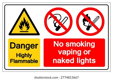 Danger Highly Flammable No Smoking Vaping Or Naked Light Symbol Sign, Vector Illustration, Isolate On White Background Label.EPS10