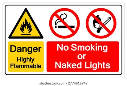 Danger Highly Flammable No Smoking Or Naked Light Symbol Sign, Vector Illustration, Isolate On White Background Label.EPS10
