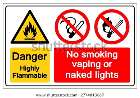 Danger Highly Flammable No Smoking Vaping Or Naked Light Symbol Sign, Vector Illustration, Isolate On White Background Label.EPS10