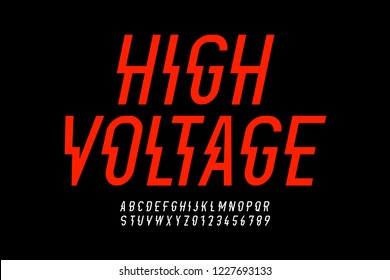 Danger! Hight voltage style modern font design, alphabet letters and numbers vector illustration