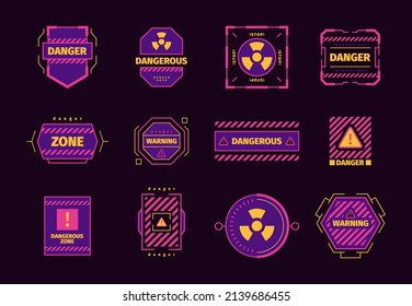 Danger hud. Ui attention elements virus attack radar danger biohazard warning red frames with place for text garish vector templates futuristic graphics