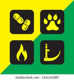danger icon. 4 danger set with drug, scythe, wolf and flame vector icons for web and mobile app