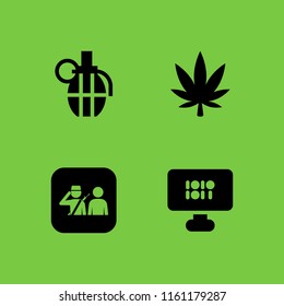 danger icon. 4 danger set with soldier with gun saluting a man, grenade, hacked and drug vector icons for web and mobile app