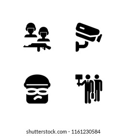 danger icon. 4 danger set with strike, soldiers and a weapon, cctv and burglar vector icons for web and mobile app