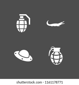 danger icon. 4 danger set with ufo, grenade, hand grenade and alligator vector icons for web and mobile app