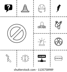Danger icon. collection of 13 danger filled and outline icons such as flash, cone, sligshot, radiation, exclamation, camera, helmet. editable danger icons for web and mobile.