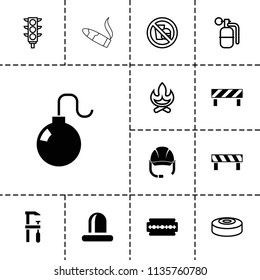 Danger icon. collection of 13 danger filled and outline icons such as chainsaw, siren, bonfire, traffic light, no fast food. editable danger icons for web and mobile.