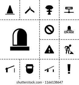 Danger icon. collection of 13 danger filled icons such as bllade razor, camera, exclamation point, barrier, siren, warning. editable danger icons for web and mobile.