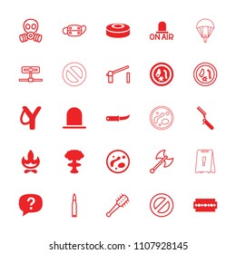 Danger icon. collection of 25 danger filled and outline icons such as siren, sligshot, bonfire, gardening knife, smoke bomb. editable danger icons for web and mobile.
