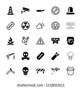 Danger icon. collection of 25 danger filled and outline icons such as cone barrier, barrier, razor, gardening knife, siren. editable danger icons for web and mobile.