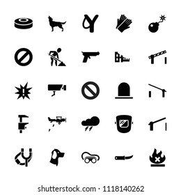 Danger icon. collection of 25 danger filled icons such as barrier, thunder, siren, wolf, gloves, welding glasses, sligshot. editable danger icons for web and mobile.