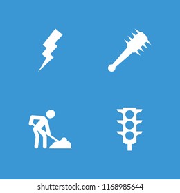 Danger icon. collection of 4 danger filled icons such as flash, traffic light, mace. editable danger icons for web and mobile.