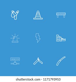 Danger icon. collection of 9 danger outline icons such as blade razor, cone, slingshot, gardening knife, broken house, siren, flash. editable danger icons for web and mobile.