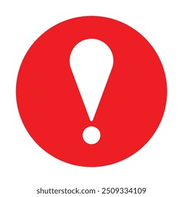 Icono de peligro. Ronda de marca de precaución o icono de signo de exclamación de marca de atención peligrosa. Advertencia redonda roja del diseño plano en el fondo blanco. Ilustración vectorial.