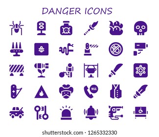  danger icon set. 30 filled danger icons. Simple modern icons about  - Spider, Traffic light, Toxic, Weapon, Fire, Yorick, Spam, Snake, Barrier, Bombing, Security camera, Bomb