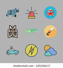 danger icon set. vector set about vest, siren, fire truck and rhinoceros icons set.