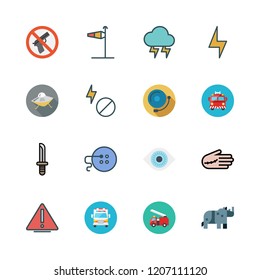 danger icon set. vector set about alarm bell, weapons, dagger and light bolt icons set.