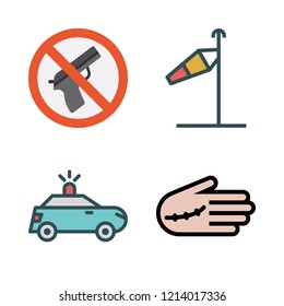 danger icon set. vector set about weapons, injury, wind sign and police car icons set.