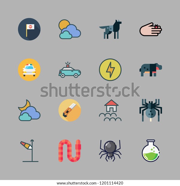 danger icon set. vector set about\
injury, spider, wrong way and hippopotamus icons\
set.