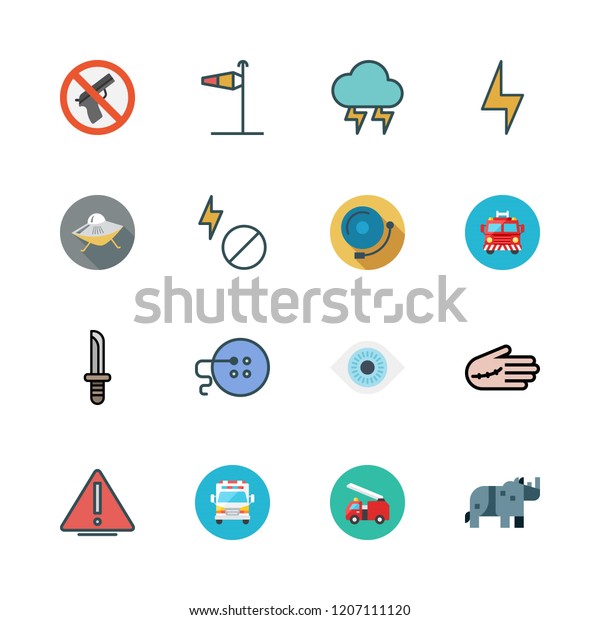 danger icon set. vector set about alarm\
bell, weapons, dagger and light bolt icons\
set.