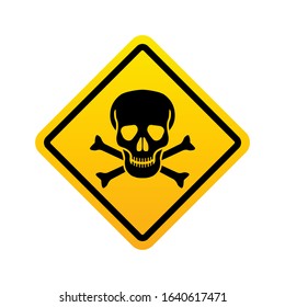 Danger icon. Skull and bones symbol. Danger yellow sign isolated on white background. Vector illustration