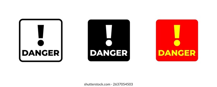 Danger icon. Triangular warning sign with bold exclamation mark vector illustration. Universal symbol for hazards, safety alerts and emergency notices sign.