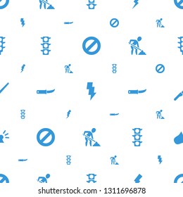 danger icons pattern seamless white background. Included editable filled prohibited, flash, traffic light, gardening knife, digging man icons. danger icons for web and mobile.