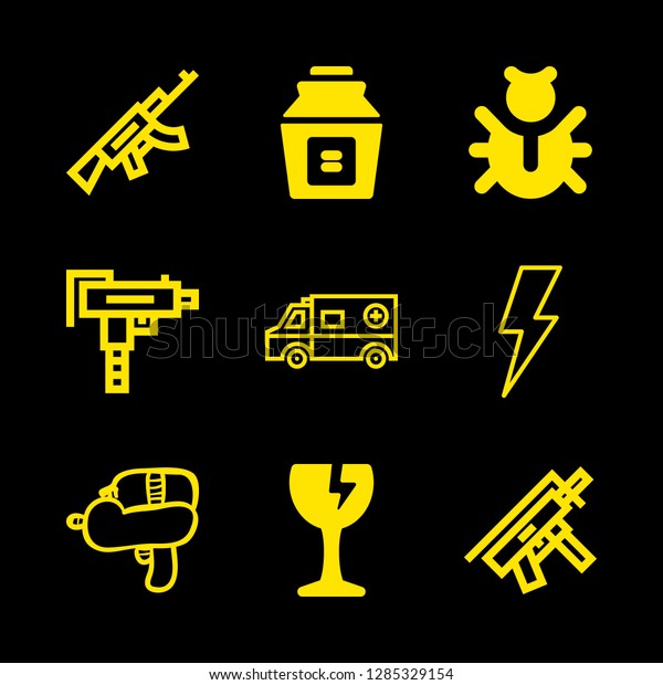 danger\
icons set with chemicals, bug and rifle vector\
set