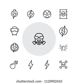 Danger icons. Set of line icons. Caution, high voltage, radiation hazard. Danger concept. Vector illustration can be used for topics like protection, high risk area, precaution.