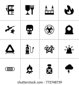 Danger icons. vector collection filled danger icons. includes symbols such as fire, siren, car emergency sign, skycrapers cleaning. use for web, mobile and ui design.