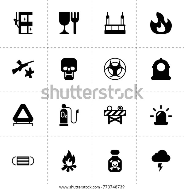 Danger icons. vector\
collection filled danger icons. includes symbols such as fire,\
siren, car emergency sign, skycrapers cleaning. use for web, mobile\
and ui design.