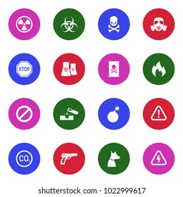 Danger Icons. White Flat Design In Circle. Vector Illustration. 