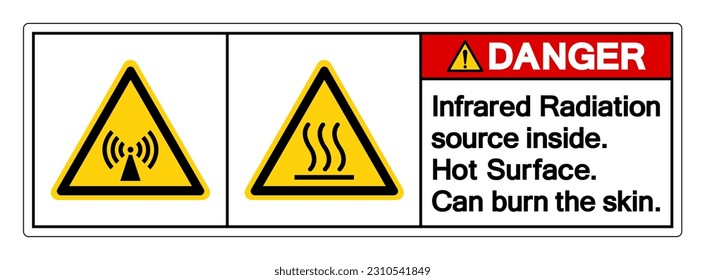 Peligro La fuente de radiación infrarroja dentro de la superficie caliente Puede quemar el símbolo de la piel, Ilustración vectorial, Aislar en la etiqueta de fondo blanco .EPS10 