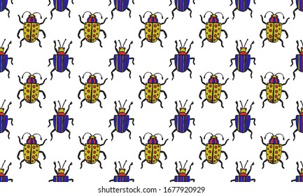 Danger Insect vector seamless pattern. Web sign kit of bugs. Beetle pictogram collection. Simple danger insect cartoon colorful icon symbol isolated on white.