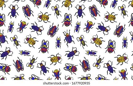 Danger Insect vector seamless pattern. Web sign kit of bugs. Beetle pictogram collection. Simple danger insect cartoon colorful icon symbol isolated on white.