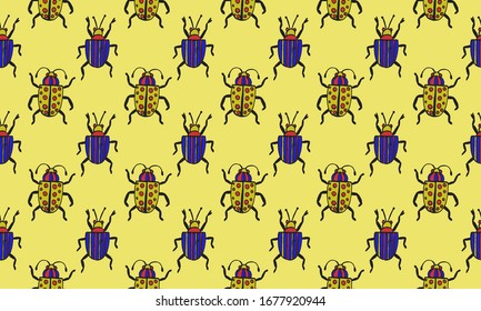 Danger Insect vector seamless pattern. Web sign kit of bugs. Beetle pictogram collection. Simple danger insect cartoon colorful icon symbol isolated on white.