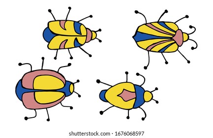 Danger Insect vector set. Web sign kit of bugs. Beetle pictogram collection. Simple danger insect cartoon colorful icon symbol isolated on white.